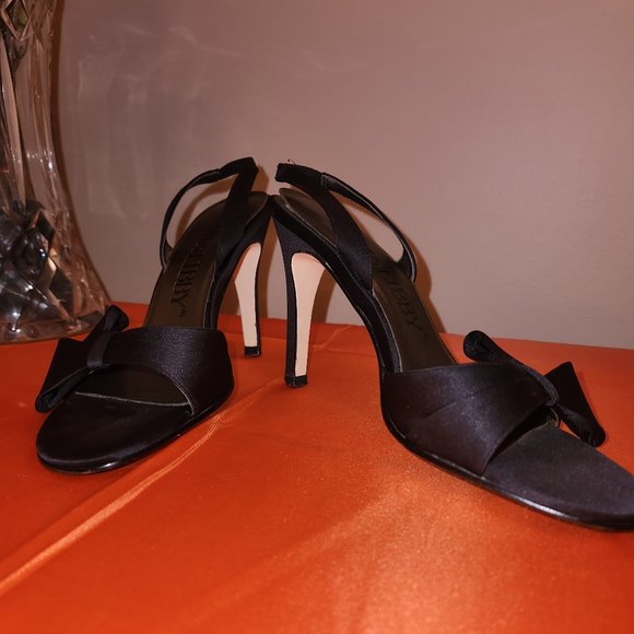 Sam & Libby Black Satin Bow Open Toe Slingbacks - Picture 4 of 11